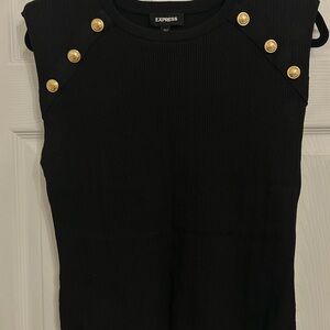 Express Black Ribbed Tank Top with Gold Buttons